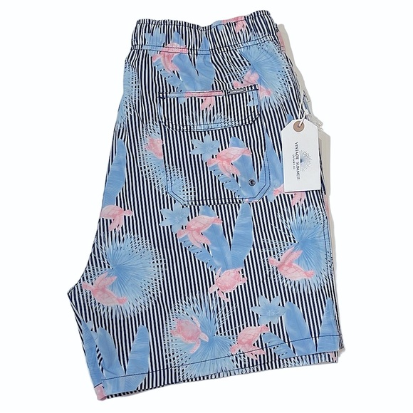 Vintage Summer Swim Shorts Tropical Turtle Print - Picture 9 of 12